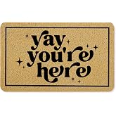 OSLYSOF Funny Welcome Door Mat, Yay You're Here Doormat for Front Door Indoor Outdoor Porch Entrance Entryway, Funny Welcome Mat Outside, 17x30 Inches