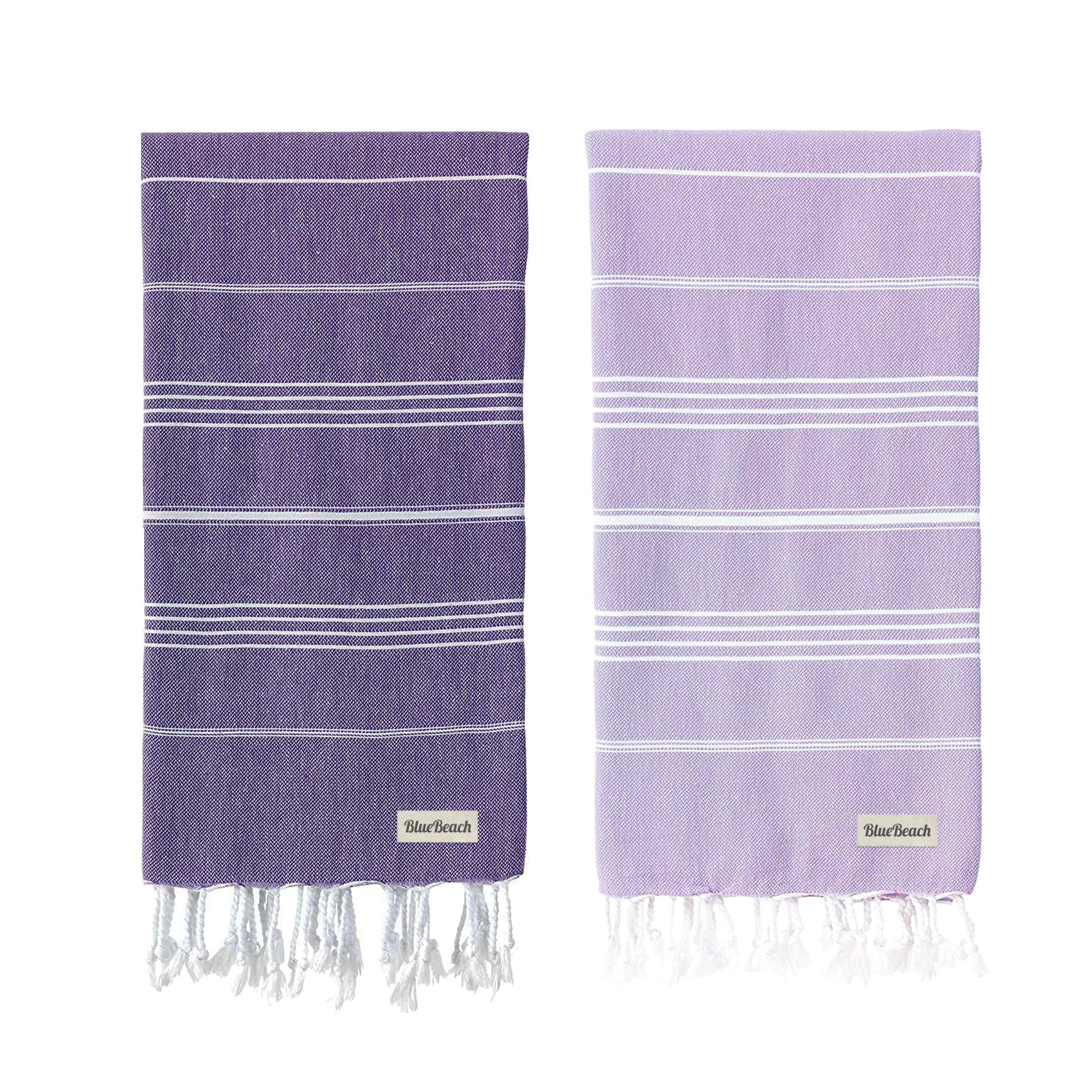 Blue Beach Turkish Towel - Set of 2-100x180cm Large Turkish Hammam Peshtemal Towel - Super Absorbent, Quick Dry, Lightweight, Compact Towels for Swimming, Bath, Gym and Travel (Lilac + Purple) — image 1