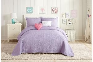 URBAN PLAYGROUND Solid Lavender Purple Hearts Kids Girls Cotton 5-Pc Quilt Set (Includes 2 Pillows) - Full Queen Size
