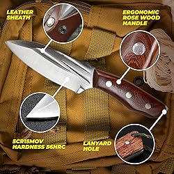 AOSILEY Pocket Fixed Blade Knife with Wood Handle