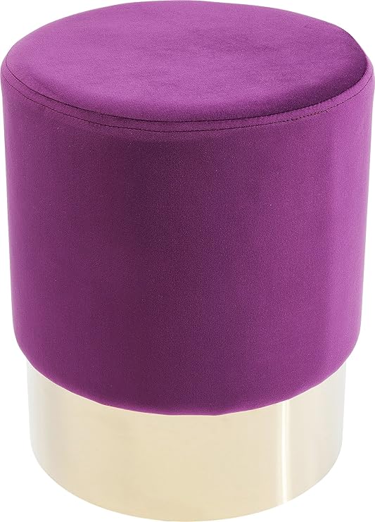 Kare Polsterhocker Cherry Brass, kleiner, moderner Design Hocker mit Samtbezug, rund, Lila-messing (H/B/T) 42x35x35cm