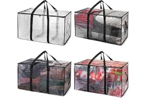 ClearSpace Heavy Duty Moving Bags or Storage Bags – Clear Storage Bins with Lids, Large Moving Boxes with Backpack Straps & Zippers – Packing Bags & Moving Supplies for College Dorm- 4 Pack