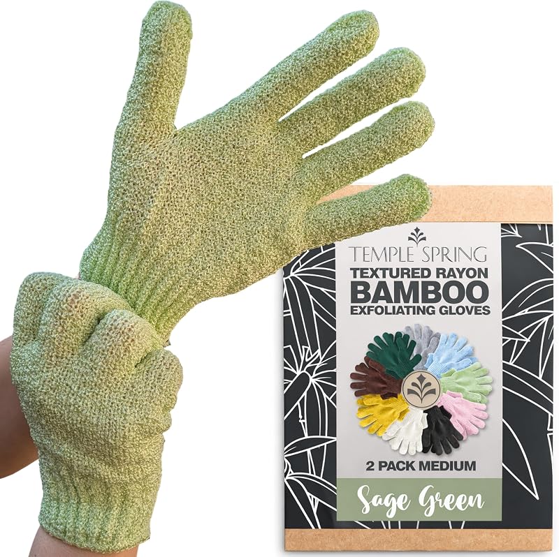 Temple Spring Exfoliating Glove Carbonized Bamboo Body Scrubber Sage Green