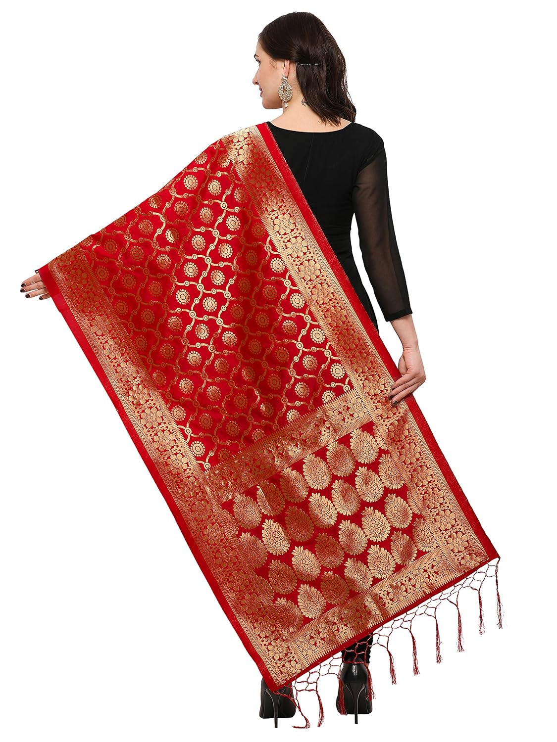 kimisha women's banarsi silk dupatta with tassels (kdup03red, red,free size)