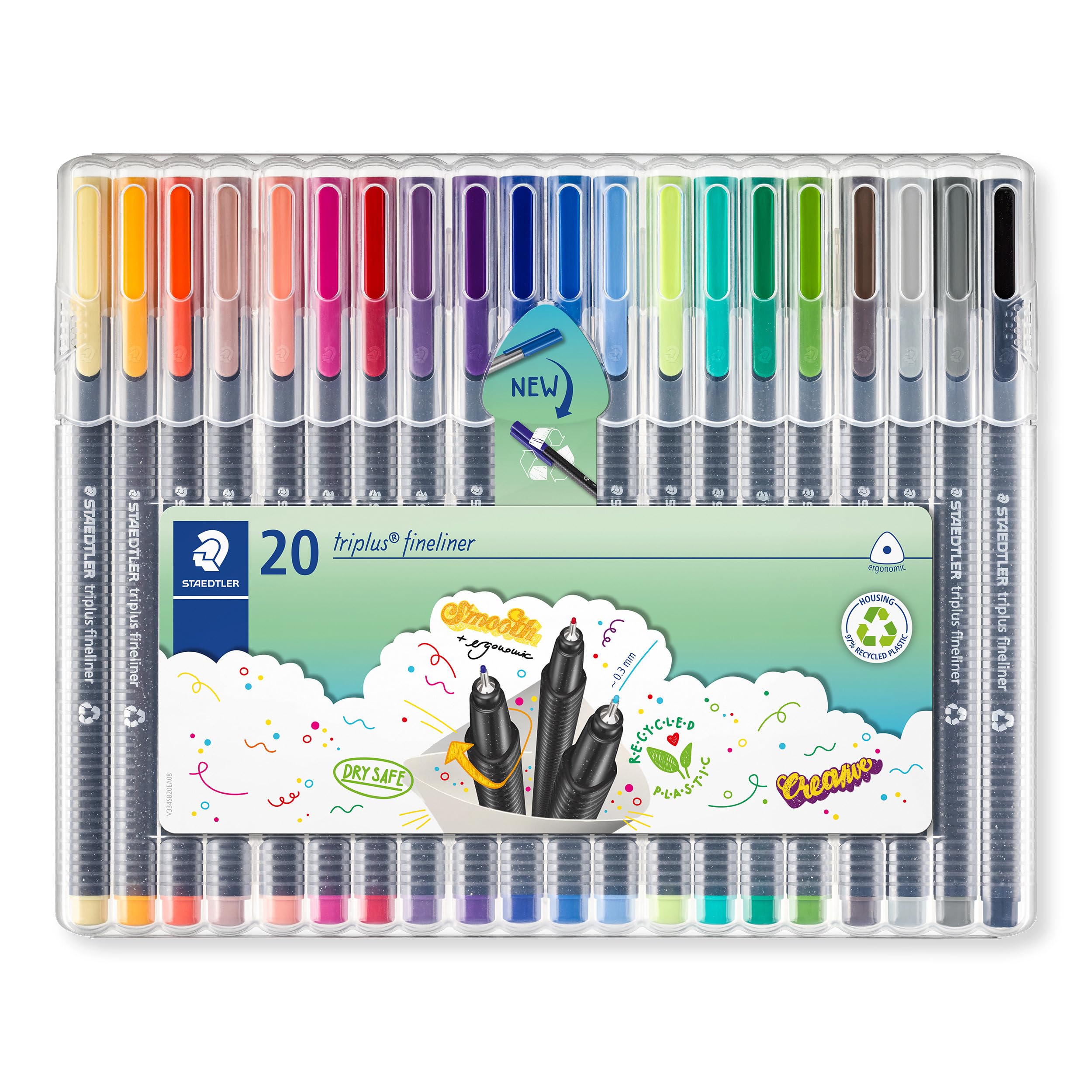 STAEDTLER Fineliner Pens - triplus - for Adult Colouring - 20 Assorted Colours - Pack of 20 - 334 SB20