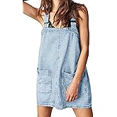 Womens Denim Overalls Dress Casual Summer Loose Bib Rompers Jumpers Adjustable Straps Jean Overall Dress