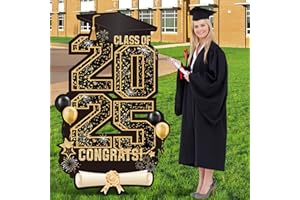 Vivantia 2025 Extra Large 47.2 Inch Graduation Yard Sign Congrats Grad Lawn Yard Decor Class of 2025 DIY Name Yard Sign with Metal Stakes for College High School Outdoor Party Supplies Black and Gold