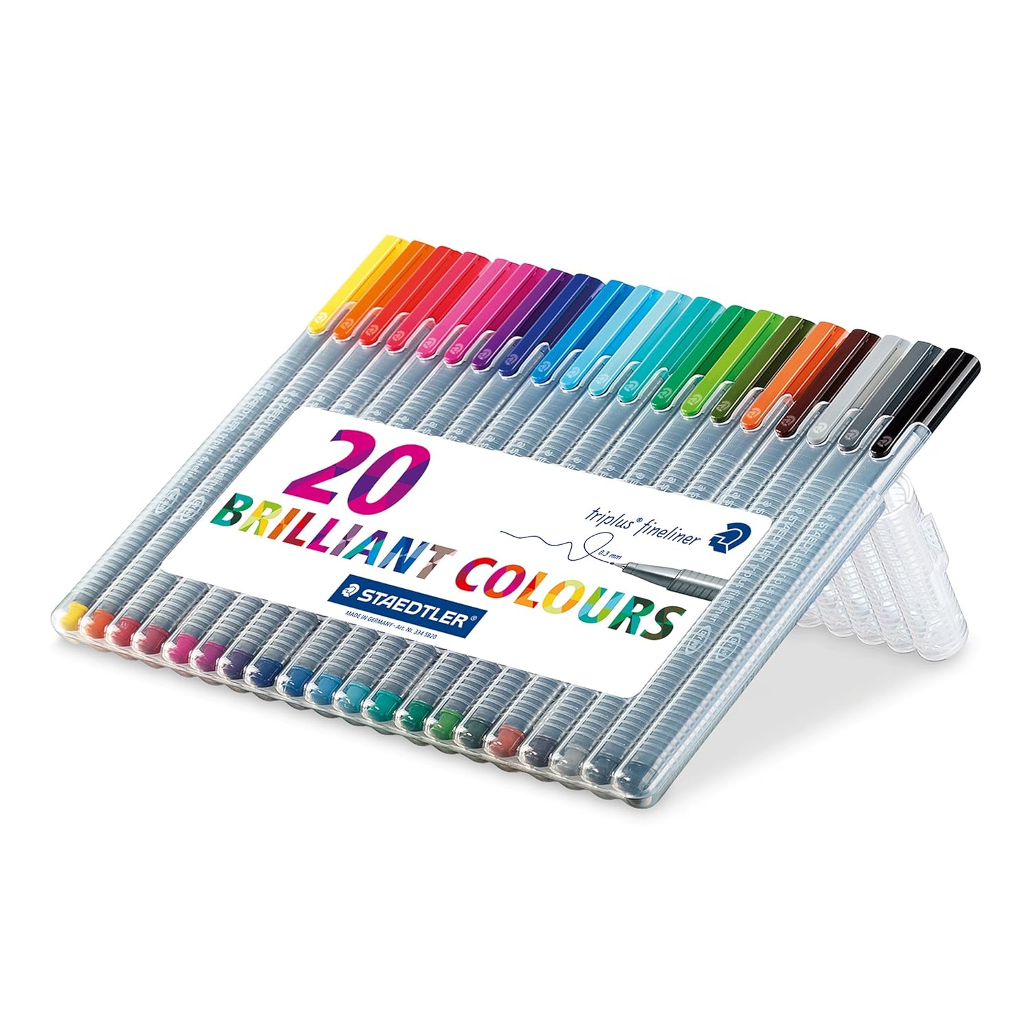 Staedtler Triplus Fineliner Pens, .3mm, Metal Clad Tip, 20-Pack, Assorted (334SB20BK)
