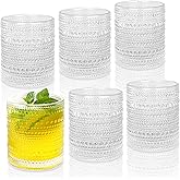 JPPSUJJ Cocktail Glasses 10 oz Hobnail Drinking Glasses Set of 6, Vintage Glassware, Textured Glass Cups Bubble Glasses Water Glasses Old Fashion Jupiter Glasses Set, clear