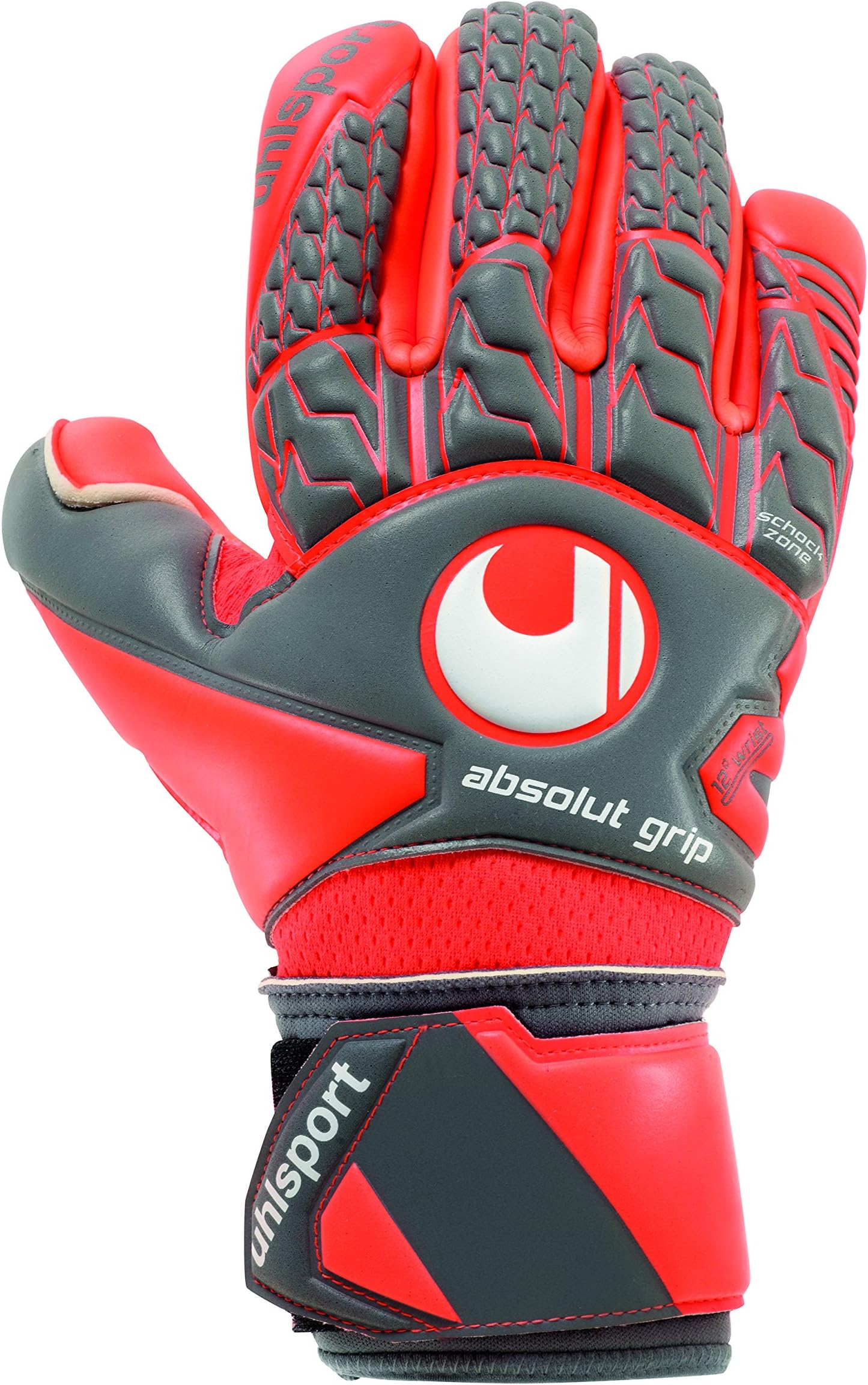 uhlsport AERORED ABSOLUTGRIP Finger Surround Goalkeeper Gloves Size 9 Fluo red
