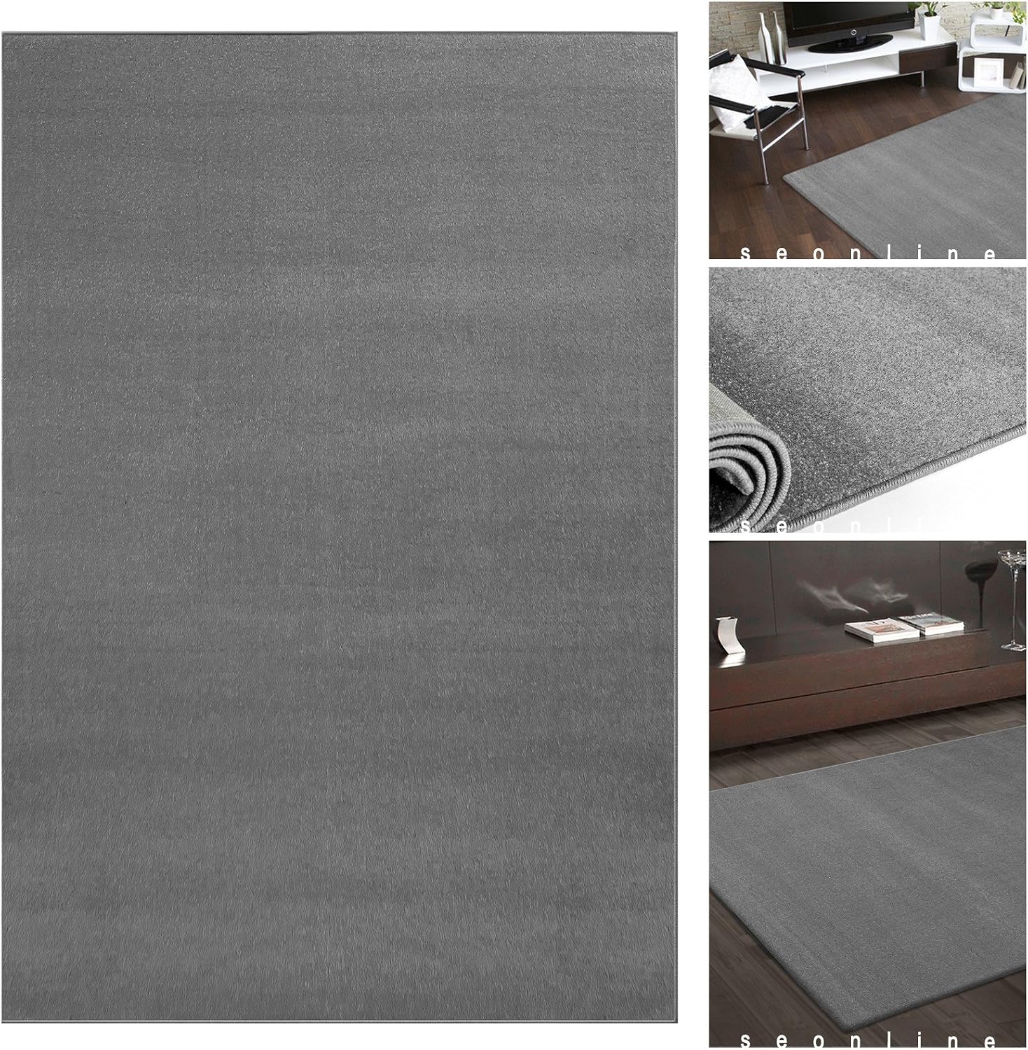 Teppich UNI FLAT Moderner Grauer Flachflor Teppich m