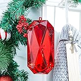 Syhood 8.7 Inch Jumbo Jewel Ornament Large Jewel Ornaments for Christmas Tree Acrylic Glitter Christmas Gem Hanging Decorations for Xmas Wedding Holiday Party Decor(Red, Rhombus)