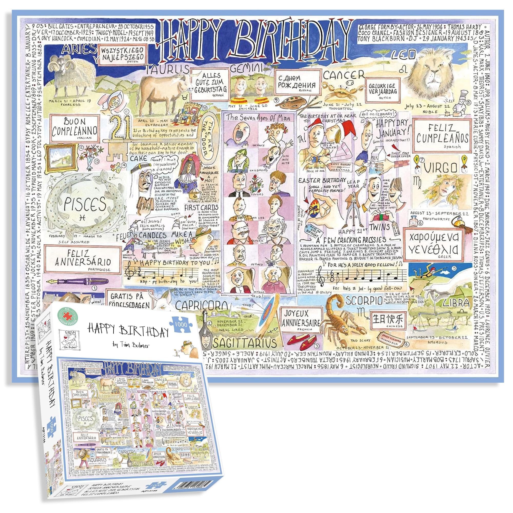 1000 Piece Jigsaw Puzzles - For Adults - Happy Birthday By Tim Bulmer, Large Size 66cm X 50cm. Challenging To Complete But Fun And Humorous comical funny cartoon