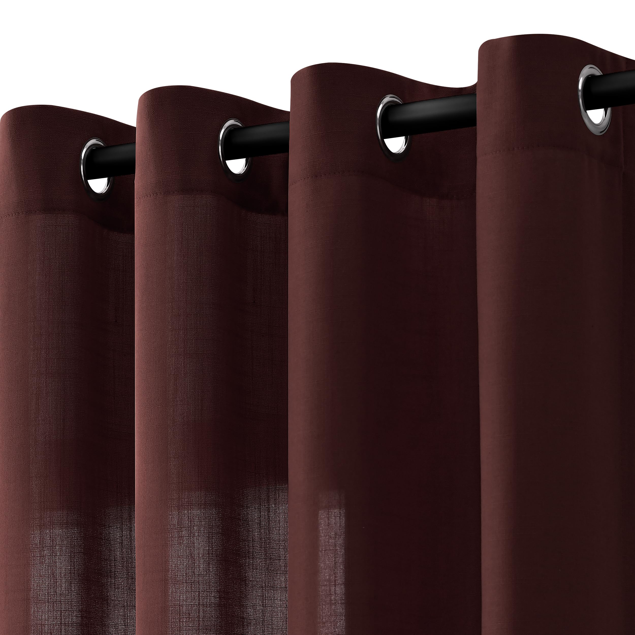 Jowels Rustic Brown Linen Curtains 108 Inch Length 2 Panels for Living Room Bedroom, Light Filtering Sheer Curtains 108 Inches, Modern Farmhouse Grommet Semi Sheer Soft Privacy Drapes Image