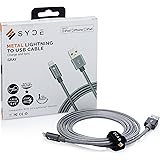 SYDE METAL MFI Apple Certified Lightning Cable Braided (5ft) &ndash; Reinforced, Premium, Tough, Military-Grade, Double-Nylon Braided, FAST Charging Cord for iPhone, iPad, and iPod (Gray)
