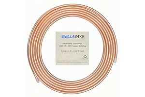 BELLA BAYS Copper Tubing 1/4" OD x 0.187" ID x 50 ft, 99.9% C12200 ASTM B280 Refrigeration ACR Tubing Seamless Soft Coil Round T2 Pure Copper Tube for HVAC System, Refrigerator, Industry, DIY