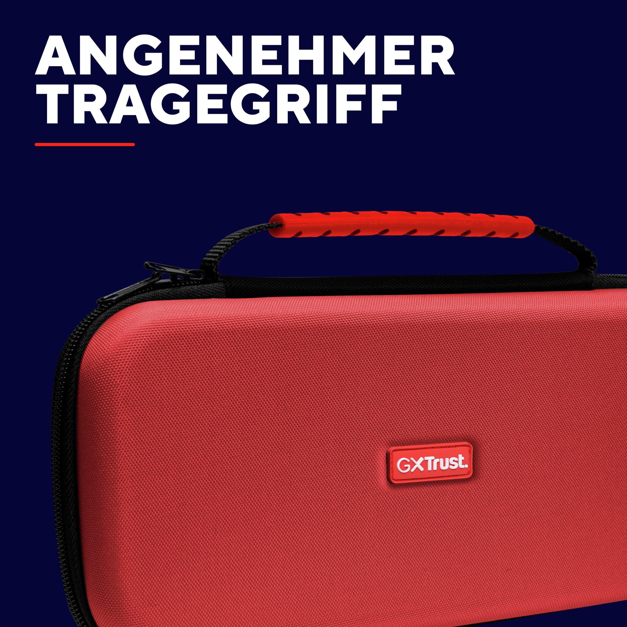 GXTrust 1251RB Tasche für Nintendo Switch 2, Switch Hülle mit Stoßfeste Design, Tragegriff, Aufbewahrung für 4 Joy-Con, Schutzhülle mit Tasche für Handgelenksriemen und 12 Spiele, Rot / Blau 3
