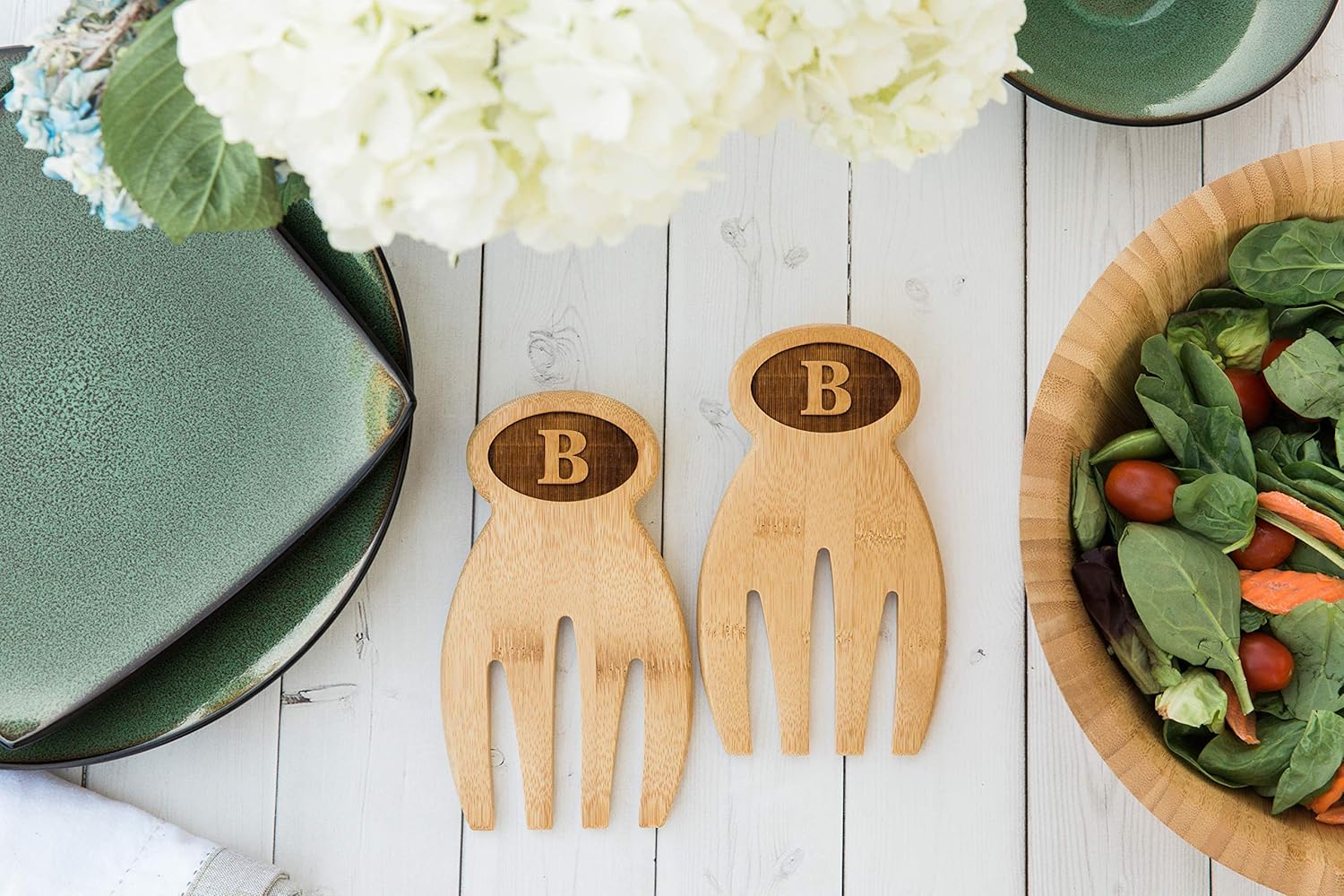 Personalized Wood Salad Hands (Pack of 2) Wooden Salad