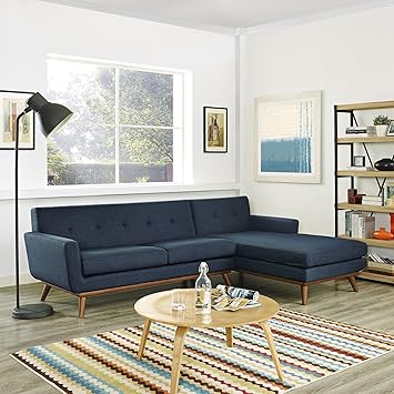 Amazon Com Modway Engage Mid Century Modern Upholstered Fabric Right Facing Sectional Sofa In Azure Furniture Decor