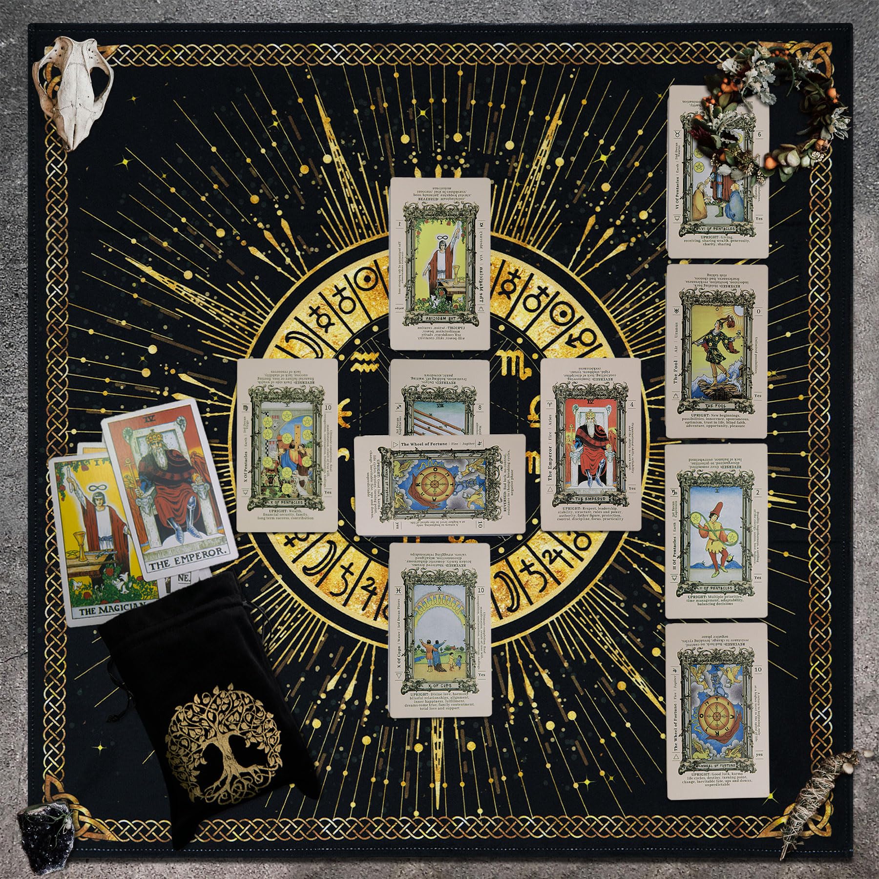 Knana Altar Cloth Witchcraft Velvet Tarot Mat Tarot Cloth for Reading with Celtic Cross Pattern - Tree