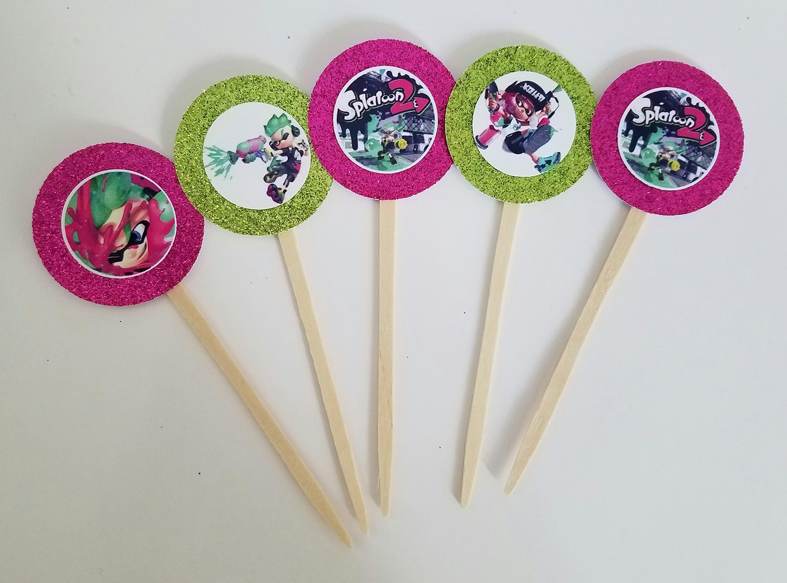 Splatoon 8 2 Pink Cupcake Toppers for Birthday Party Favor Goody Treat Cake Dessert Picks Decorations