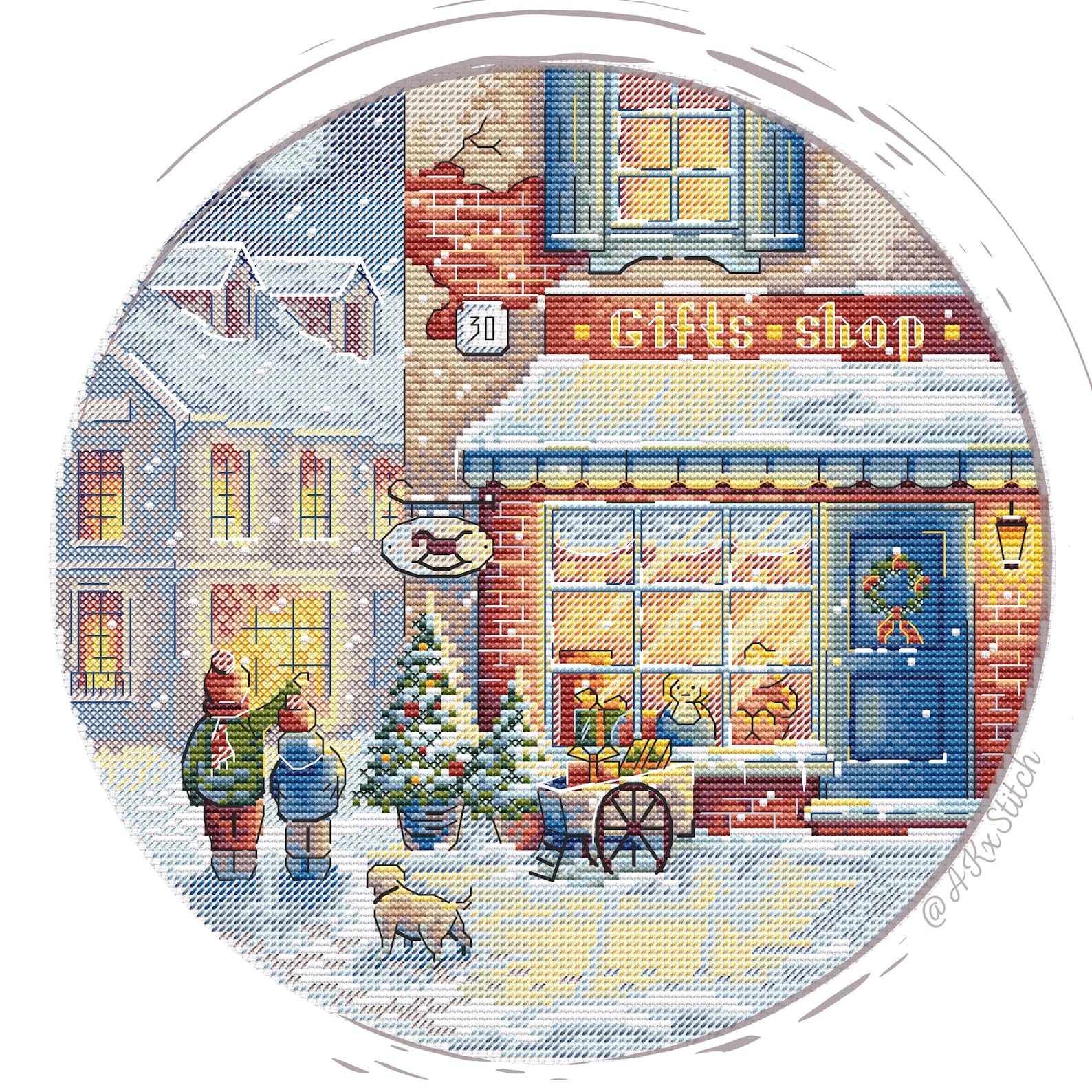 Holidays are Coming Cross Stitch Kit with DMC Threads & Fabric, Christmas New Year Embroidery Chart, Xmas Family Magic Craft Idea, Snowy Heartwarming Design