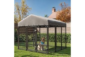 Muphyers 6X6FT Dog Kennel Outside Dog Kennel Outdoor with Feeding, Heavy Duty Outdoor Dog Crate Durable Dog Cage with Roof & Double Lock