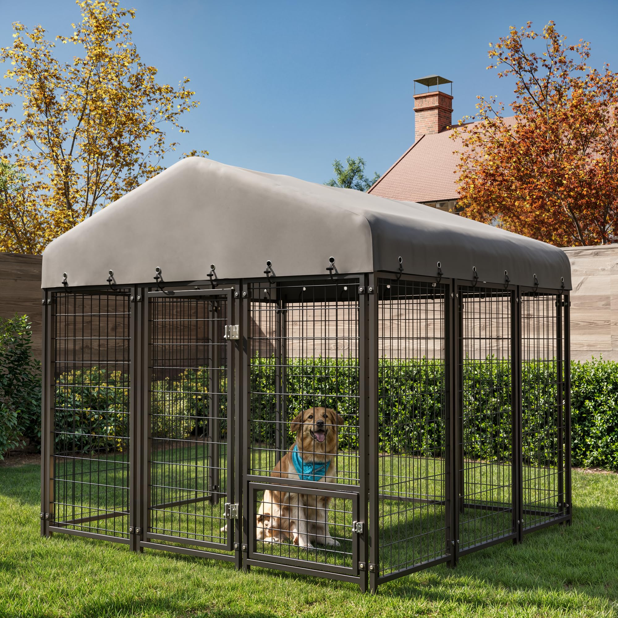 Muphyers 6X6FT Dog Kennel Outside Dog Kennel Outdoor with Feeding ... - Rooftop Dog Crate Assembly