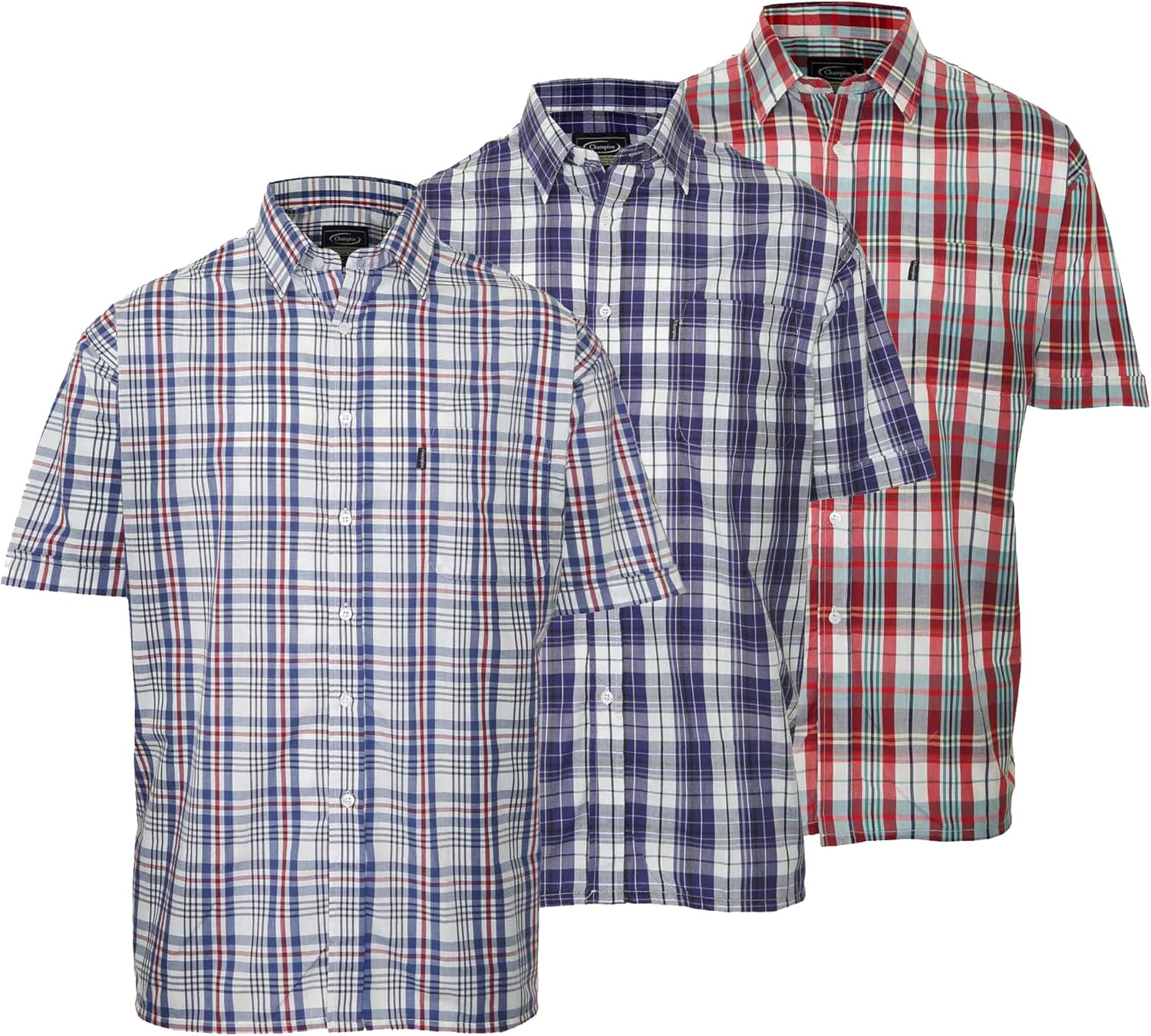 Mens Champion Country Style Casual Short Sleeved Shirts 3 Pack Medium