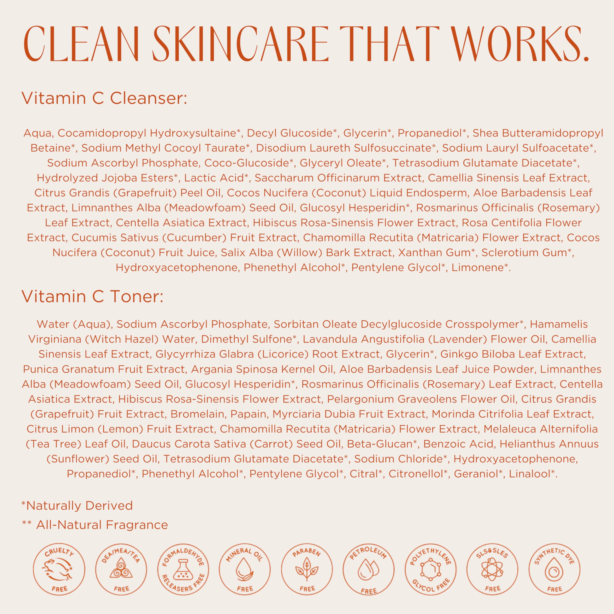InstaNatural Vitamin C Four Step Skin Care Set with Face Wash, Toner, Serum & Moisturizer | All Natural Brightening & Hydrating Routine with Botanical Extracts – 1.68 Fl Oz (Pack of 4)
