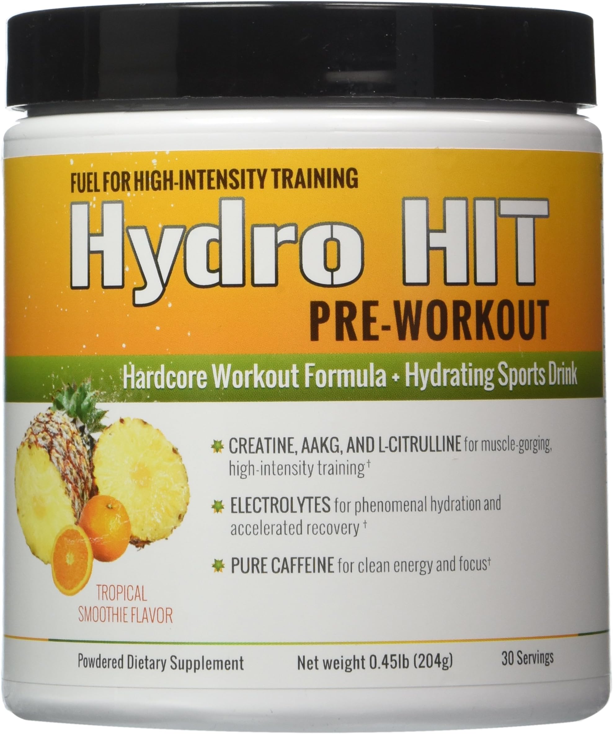 Hydro HIT Pre-Workout Supplement - Creatine, Electrolytes, L-Arginine, and Citrulline - Tropical Smoothie Flavor - 30 Servings