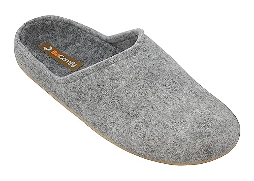 BeComfy Filzpantoffeln mit Fußbett für Damen Gemütliche Grau Hausschuhe mit Stickerei Größe 36 37 38 39 40 41