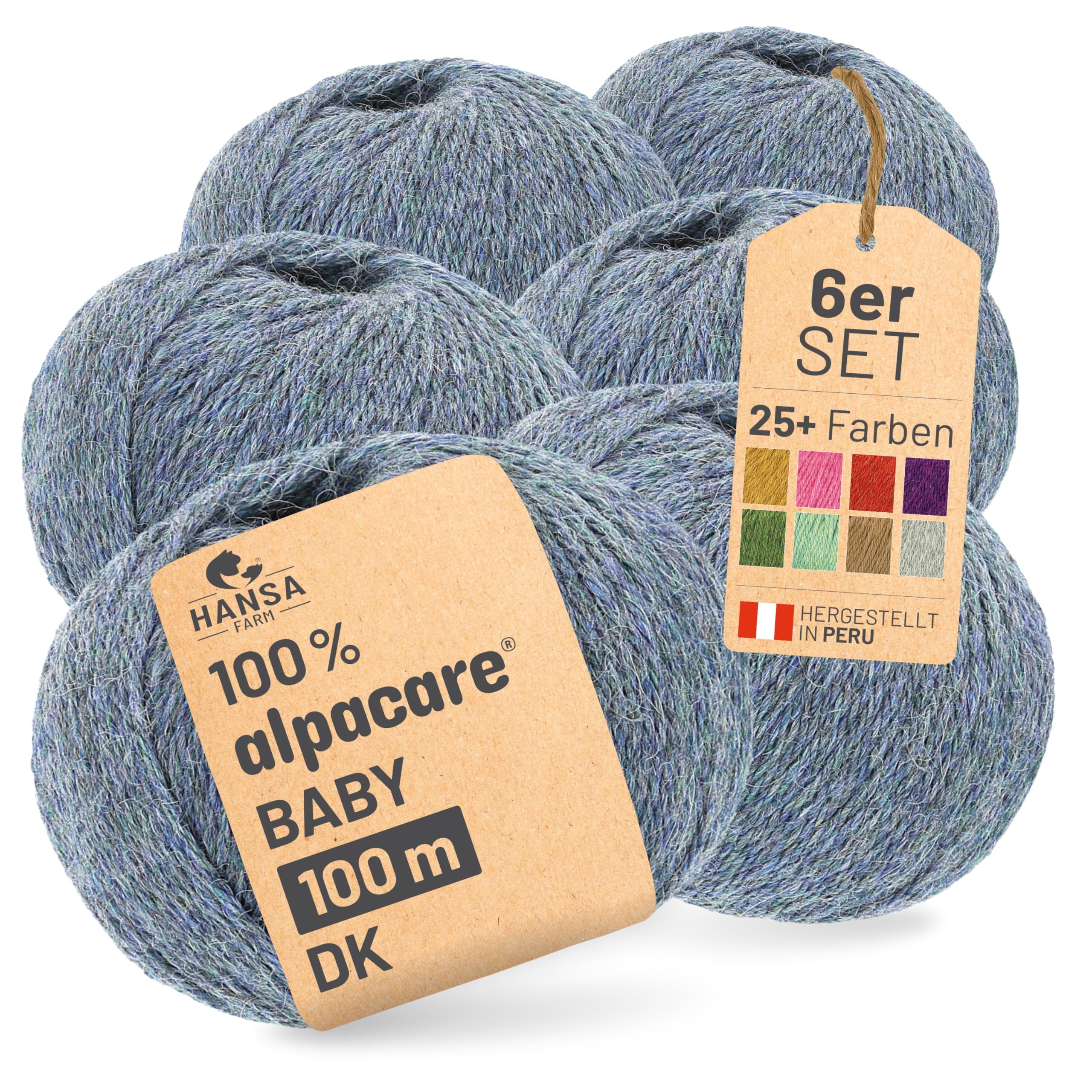 Alpacare 100% Washable Baby Alpaca Wool in 25 Colours - 300 Set DK (6 x 50g) - The 1st Machine Washable 100% Washable Alpaca Wool - Scratch- Alpaca Wool for Knitting & Crochet - Grey / Green