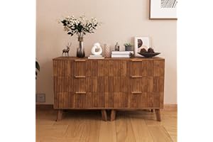 XUZENEST Fluted 3 Drawer Dressers, Modern Closet Dressers Chest of Drawers, Wood Storage Dresser Chest of Drawers Organizer for Bedroom Living Room Hallway Closet, Walnut, 2 Sets