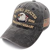 250th Anniversary USA Hat,1776-2026 Patriot Baseball Cap Adjustable Classic Retro Embroidered Eagle Hat for Men Women Gifts