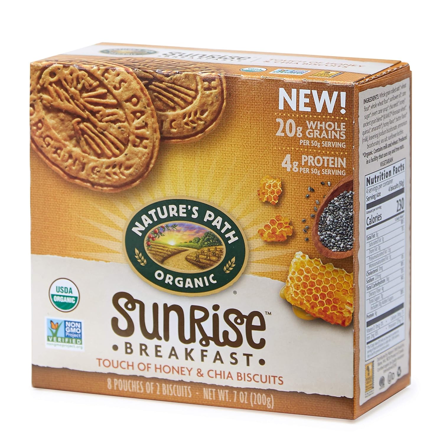 Nature's Path Organic Sunrise Breakfast Biscuits, Honey & Chia, 7 Ounce Box (6 Count)