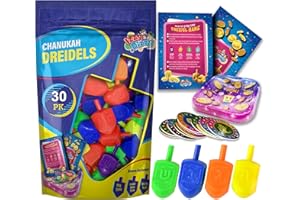 Izzy 'n' Dizzy Medium Dreidels Assorted Colors with Classic Chanukah Spinning Draidel Game, Gift and Prize - Bulk (Pack of 30)