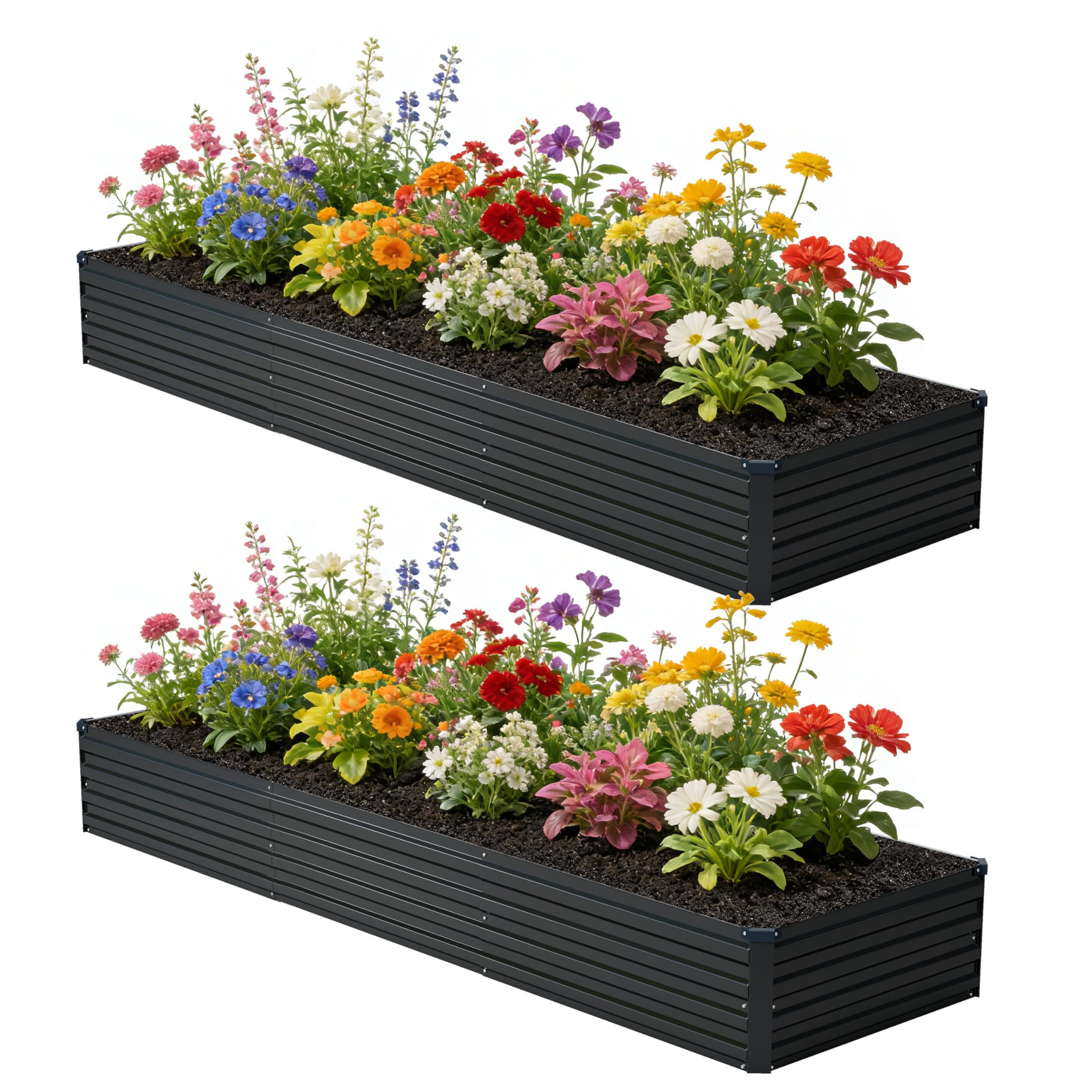 zunatu 10x2x1 ft(2 Pack) Galvanized Raised Garden Bed,Outdoor Planter Box Metal Patio Kit Planting Bed for Vegetables Flowers and Succulents,Black Image