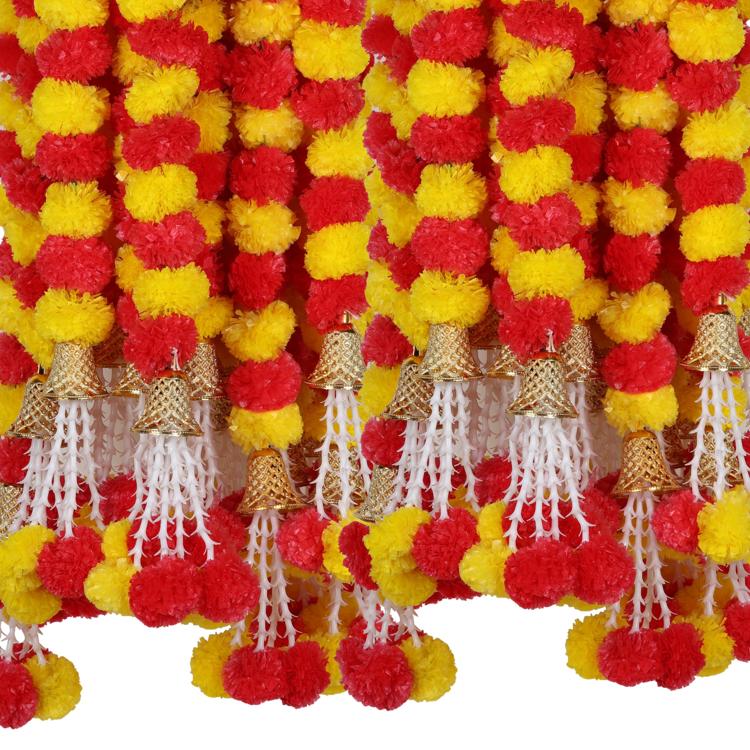 Photo 1 of Marubhumi Artificial Marigold Flower Strands Garland for Diwali Decor,5 Feet Long Strands, Garland for Decoration, Diwali Decorations for Home, Christmas Decor Wedding Decor, Yellow & Red - 5 PCS