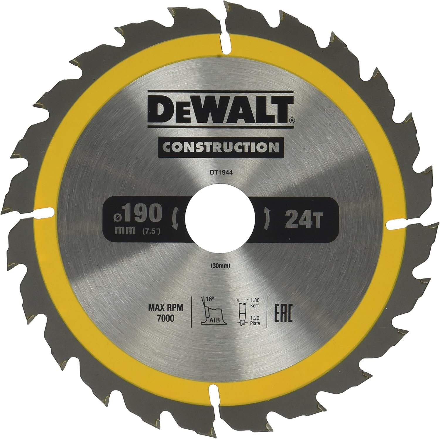 Dewalt DT1944 Circular SAEGE Blade Handkr 190 x 30 mm 24WZ, 1 Pieces, Colour