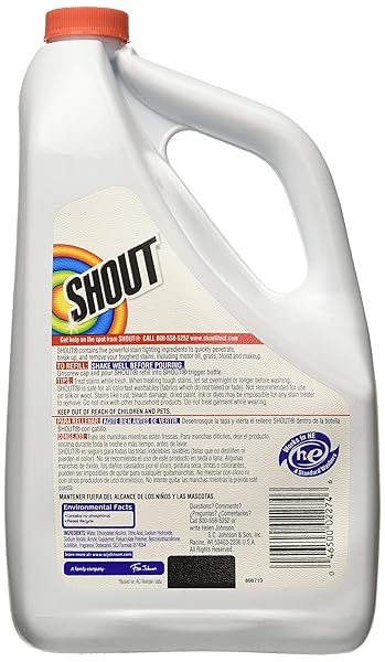 SHOUT ACTIVE ENZYME LAUNDRY STAIN REMOVER SPRAY FOR CLOTHES, TRIPLE-ACTING FORMULA CLINGS, PENETRATES, AND LIFTS TOUGH & EVERYDAY STAINS – PREWASH REFILL 60OZ (1.7L)