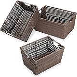 Whitmor Rattique Java Set of 3 Pieces Storage Baskets -Small (8.5"x11.4"x5.5"), Medium (9.8"x13"x6") and Large (11.4"x14.6"x6