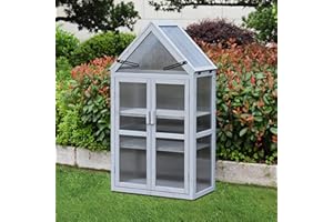Knocbel 52.4" Height Small Wooden Cold Frame Greenhouse with Openable Roof and Adjustable Shelves, Flower Plants Shelf for Balcony Outdoor Indoor Backyard (Gray)