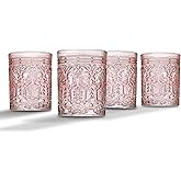 Godinger Old Fashioned Whiskey Glasses, Drinking Glasses, Vintage Decor, Glass Cups, Water Glasses, Cocktail Glasses - Jax Collection, 12oz, Pink, Set of 4