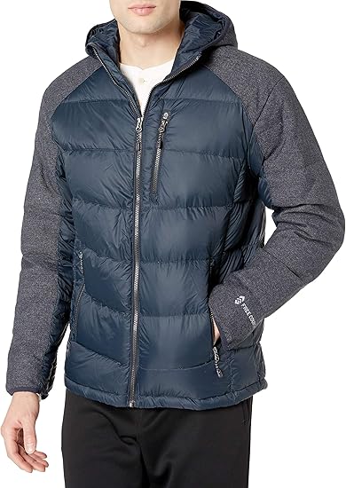 mens navy puffer jacket with hood