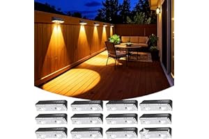 Flyingod Solar Fence Light Outdoor, 12 Pack LED Solar Light, 3000K 50 Lumens with Waterproof, Auto Switch 12+Hours Dawn to Dusk for Backyard Patio Deck Pool Wall