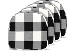 Tromlycs Kitchen Chair Cushions Set of 4 for Dining Room Chairs Pads Seat Cushions Indoor Non Slip U Shaped 16 x 17 Inch Farmhouse Checkered Black and White