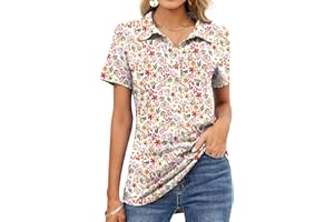 TFSDOD Womens Short Sleeve Polo T Shirts V Neck Business Casual Collared Button Down Tunics Office Work Tops with Pocket