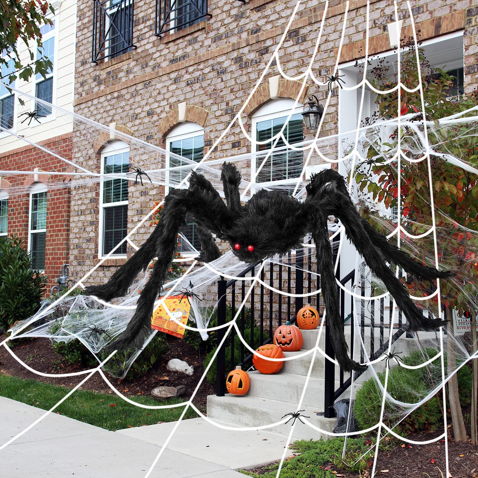 Newthinking Outdoor Halloween Decorations, Giant Plush Spider and Large Web for Halloween Outdoor House Decoration