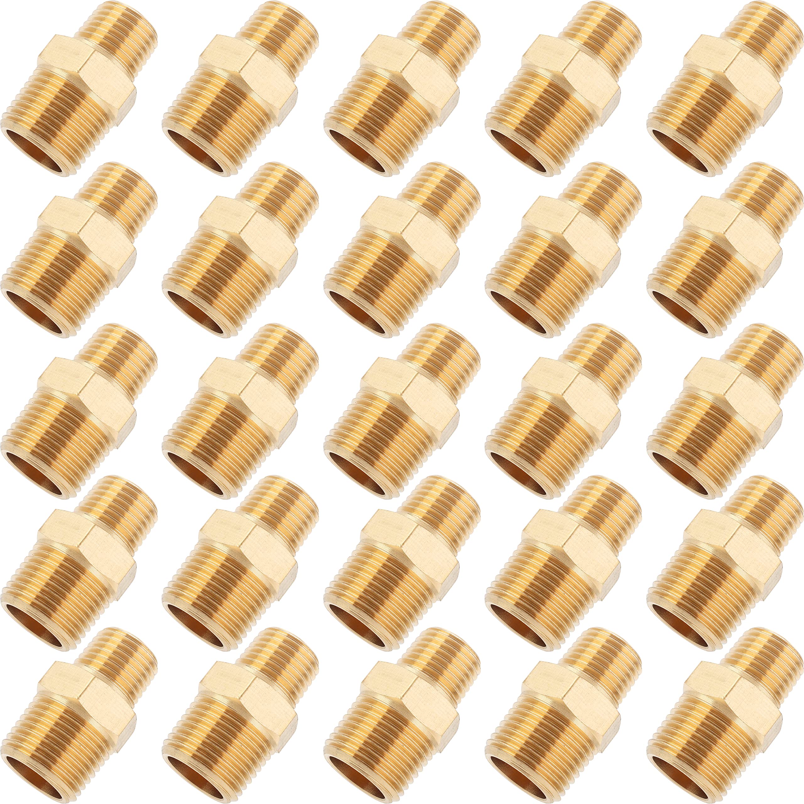 LTWFITTING Brass Pipe Hex Reducing Nipple Fitting 3/8-Inch x 1/4-Inch Male BSPT (Pack of 25)